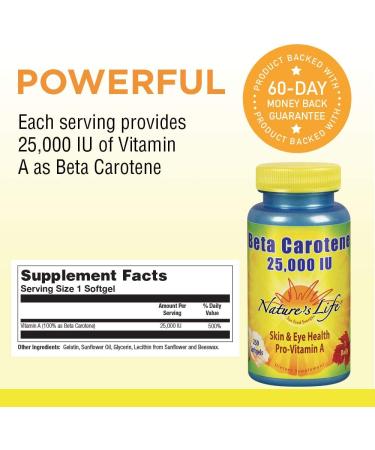 Nature's Life Beta Carotene 25,000 IU Softgels - Immune & Eye Health Support - Buy Online on GoSupps.com