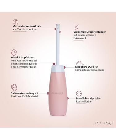 Almarka Po Intimate Shower Bidet - 400ml Travel Bidet with 2 Nozzles & Bag - Easy to Use Strong Water Pressure - Pink - Buy Online on GoSupps.com