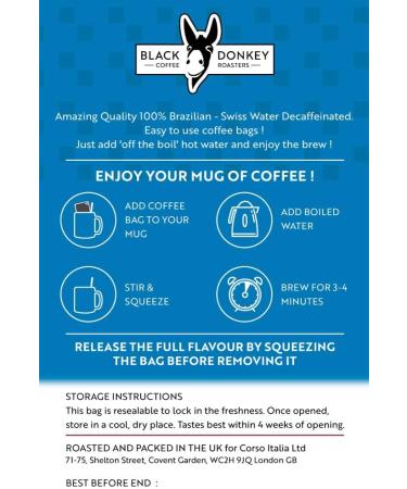Black Donkey Coffee Roasters | 50 Coffee Bags | Swiss Water Decaf 3. Swiss Water Decaf 50 Count (Pack of 1) - Buy Online on GoSupps.com