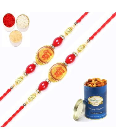 Ghasitaram Gifts Rakhi for Brother Rakhis Online - Set of 2-2K-255 Shree Rakhis with 100 GMS of Dryfruits Mix Can 2 Rakhi with 100 gms of Dryfruits Mix Can