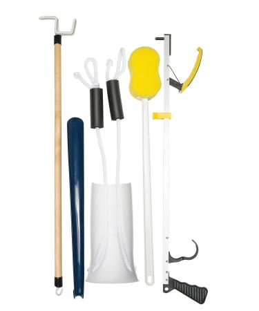Lumex Hip Kit-Post Surgery with Dressing Stick, Sock Aid, Shoe Horn, Reacher, Long Handle Sponge, Medical Mobility Tools, 5590R-1