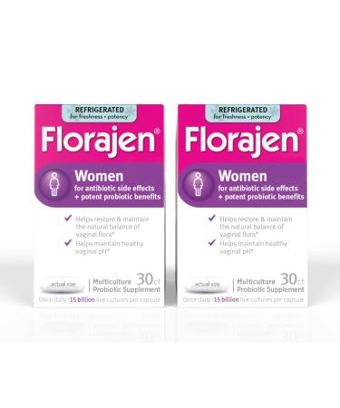 Florajen Women's Vaginal Probiotics Provides Gut Health & Constipation Relief For Adults And Bloating Relief For Women 60 Capsules (2 Packs of 30) (Refrigerated) 60 Count (Pack of 1)
