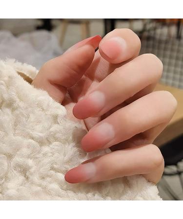Bohend matt tip for false nails pink oval gradient fake nail bride wedding nails daily use date party press on nail to women and girls