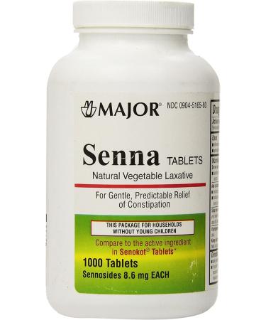 Major Pharmaceuticals Senna 8.6mg 1000ct Natural Vegetable Laxative Tablets - Buy Online on GoSupps.com