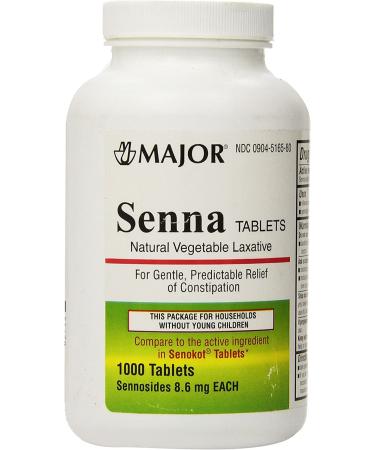 Major Pharmaceuticals Senna Natural Vegetable Laxative 8.6mg Tablets, 1000 Count