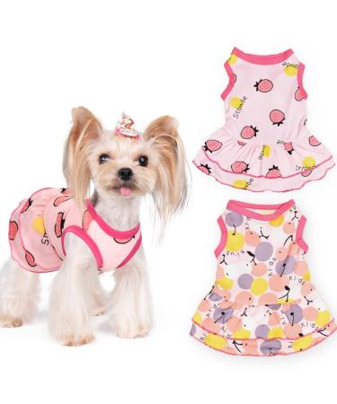 Yikeyo Small Dog Girl Dress Fruit Pattern Tutu Skirt Summer Clothes for Pet Puppy Cat Apparel,2 Pieces (Large(8.8lb-14.3lb), Strawberry + Pear) Large(8.8lb-14.3lb) Strawberry + Pear