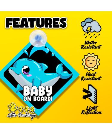2pcs Baby on Board Car Warning Sticker Set with Dolphin Design and Suction Cups - Buy Online on GoSupps.com