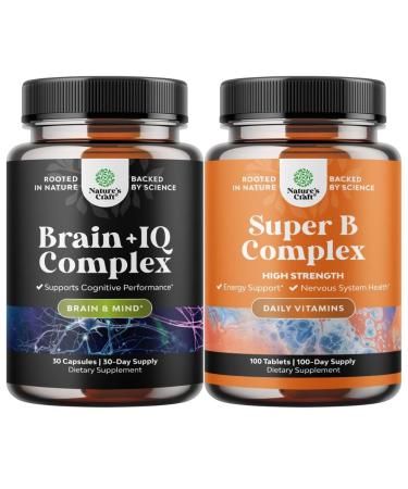 Bundle of Nootropic Memory Supplement for Brain Support and Vitamin B Complex Adult Multivitamin - Vitamin B 12 Bacopa Monnieri Rhodiola Rosea DMAE - Natural Energy Supplement with Active B Complex