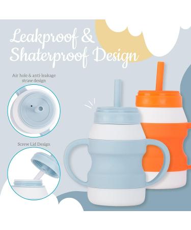 Toddler Straw Sippy Cups Set - Soft Silicone Training Cup with Non-Slip Handle, No-Spill Lid, PA Free, Dishwasher Safe - Blue & Orange - Buy Online on GoSupps.com