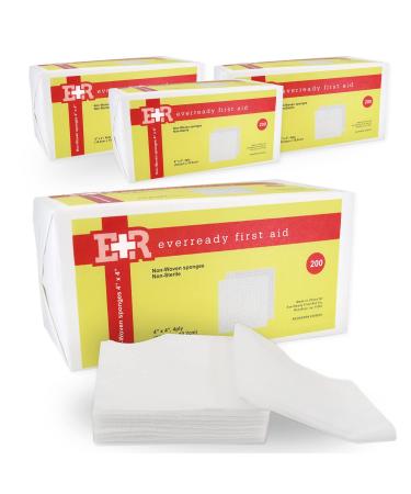 Ever Ready First Aid Non-Woven Sponges Wound Care Skin Care 4 x 4 4 Ply - 800 Count 4 x 4 (4 Packs of 200)