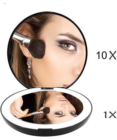 Ecverbyh Portable Folding Mirror with LED Light Makeup Mirror 10X Magnifying Glass 12 Lamp Bead Mini Mirror Black - Buy Online on GoSupps.com