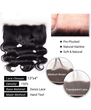 13X4 Frontal Closure Human Hair Closure Straight 13x4 Lace Frontal Closure Brazilian Hair Pre Plucked Swiss Lace Ear to Ear Bleached Knots Natural Color 10 Inch - Buy Online on GoSupps.com