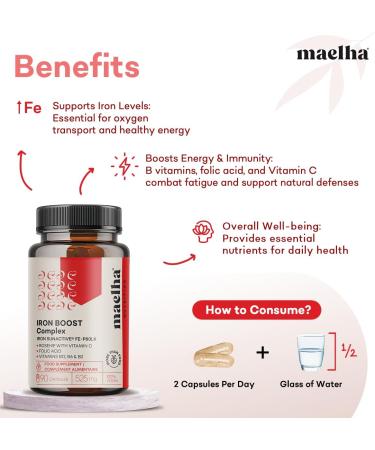 SunActive Iron Dietary Supplement Fe-P80LK Rosehip Complex with Vitamin C Folic Acid Vitamins B12 B6 and B2 90 Capsules - Buy Online on GoSupps.com