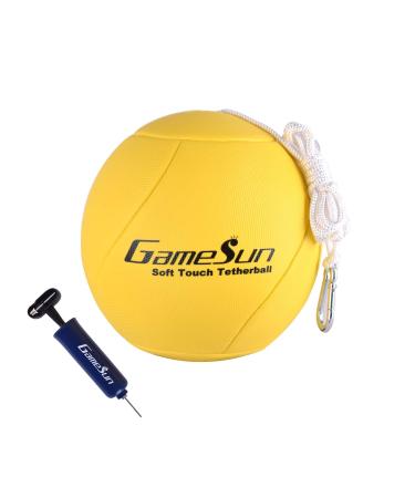 GAMESUN Tetherball and Rope,Full-Size Soft Rubber, Portable Tetherballs with Soft Rope - Great Outdoor Game for Family Fun Play Yellow