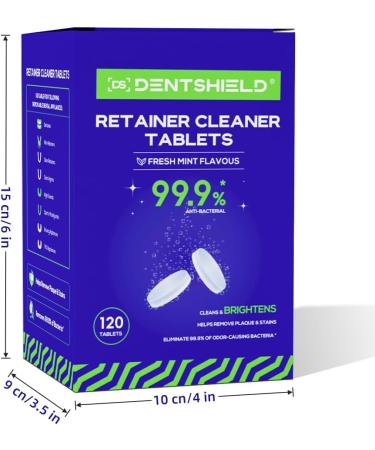 Dentshield Retainer Cleaning Tablets - 120 Minty Fresh Braces & Denture Cleaner Tabs for Stain-Free Retainers | 4 Months Supply - Buy Online on GoSupps.com