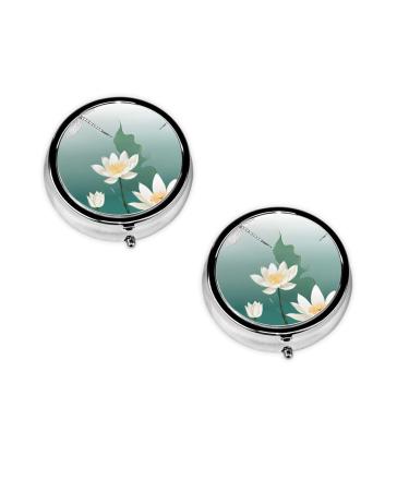 Dragonfly with Water Lily Printed Mini Round Pill Box Pill Box 3 Compartment Medicine Pill Case Pill Organizer Travel Pillbox Portable Pill Box for Pocket Home Office Use