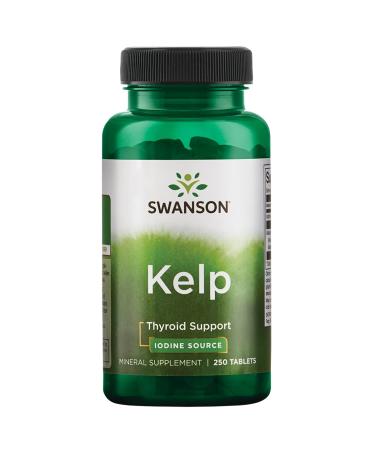 Swanson Kelp - Natural Iodine Source Supporting Thyroid Health - Mineral Supplement w/Iodine Source Standardized 0.4% - (250 Tablets, 225mcg Each)