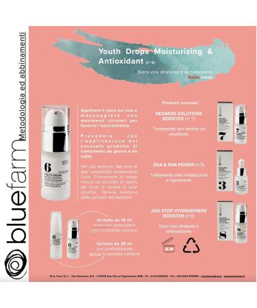 Bluefarm BLUE FARM 6 Youth Drops 30 ml Moisturizing and antioxidant facial serum Concentrate neutralizes cell deterioration natural and photoinduced aging With hyaluronic acid - Buy Online on GoSupps.com