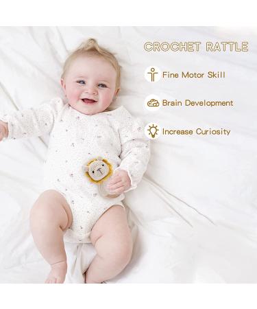 Youuys Wooden Lion Baby Rattle Teething Ring for Brain Development - Cute Woodland Animal Toy for Newborns - Buy Online on GoSupps.com