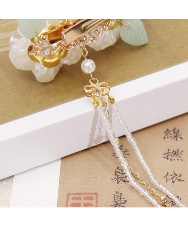White Vintage Flower Pearl Barrette Earring Tassel Hair Pin Set - 3 Pairs | Kawaii Kimono Floral Hair Accessories for Women - Buy Online on GoSupps.com