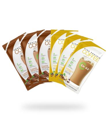 Chike High Protein Iced Coffee Naturally Sweetened Sampler Pack 20 G Protein 2 Shots Espresso Non-GMO Keto Friendly and Gluten Free 6 Single Serve Packets
