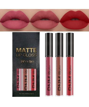 3Pcs Matte Lip Gloss Set Matte Liquid Lipstick Set Lip Stain Long-Lasting Waterproof Lipgloss Makeup Gift Lipsticks Set Vibrant Lips Set (10) #10