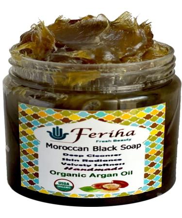 FERIHA Moroccan Black Soap with Organic Argan Oil  100% Natural  Artisan Beldi Soap