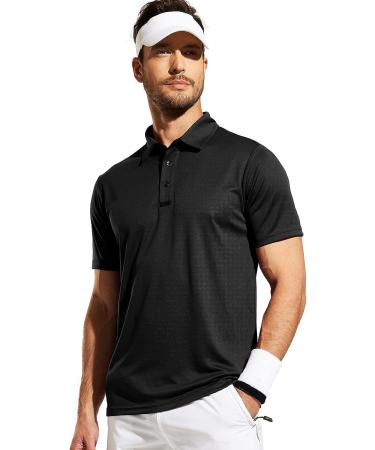 MIER Men's Quick Dry Polo Shirt - Black, Small | Moisture Wicking Recycled Polyester, Golf & Casual Wear - Buy Online on GoSupps.com