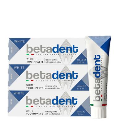 BETADENT Betadent 3 x 100ml White Toothpaste Gentle Whitening Non-Abrasive Restores Natural Teeth Fresh Breath Anti-Plaque Anti-Scales