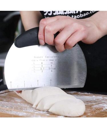 Dough Scraper | AtHomeBaking Premium Stainless Steel Dough Cutter and Pizza Cutter with Measurement Guide | Multipurpose Bench Scraper for Cutting Bread with Non-Slip Handle - Buy Online on GoSupps.com