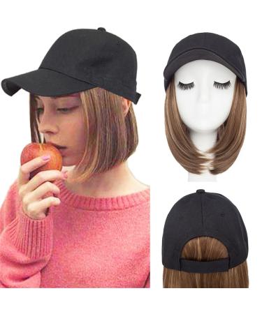 Hairro Hat with Hair Attached For Women Baseball Hat Wig Short Bob Hairstyle Synthetic Straight Adjustable Highlight Balayage Cap Hair Extensions 11 170g 10P22T Bob 10P22T