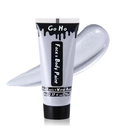 Go Ho Pearl Silver Face Body Paint (2.37 oz 70 ml) Water Based Cream Pearl Silver Makeup Face Paint for SFX Cosplay Costumes Festivals Halloween Make up