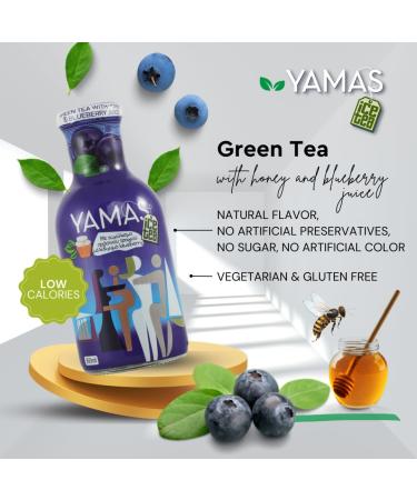 Yamas Green Tea with Blueberries - Natural Sugar-Free Gluten-Free Iced Tea | Low-Calorie Refreshment in Eco-Friendly Glass Bottle - 360ml - Buy Online on GoSupps.com