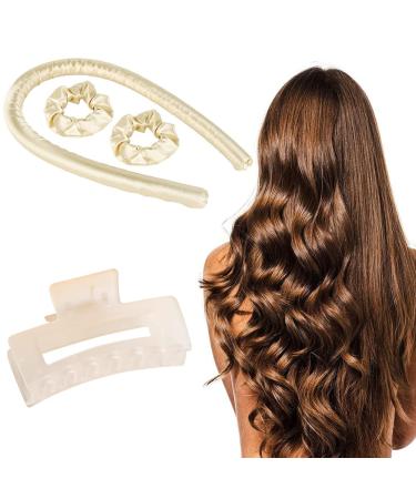 Heatless Hair Curlers for Long Hair To Sleep In Overnight No Heat Silk Curlers Headband Heatless Curling Rod Headband Soft Foam Hair Rollers Curling Ribbon and Flexible Rods for Natural Hair with Clip Champagne