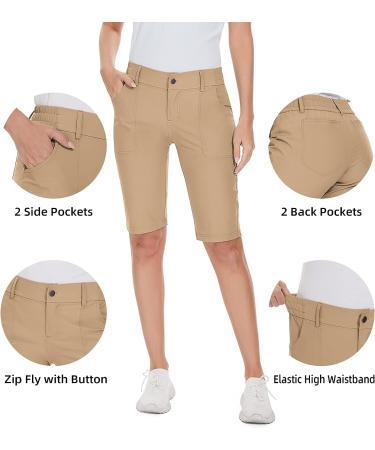 M MOEEPI Women's Khaki Golf Hiking Shorts - Quick Dry Knee-Length Stretch Shorts with Pockets | XX-Large - Buy Online on GoSupps.com