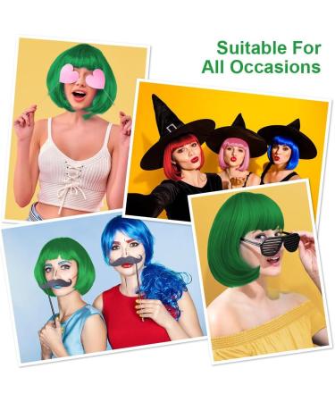 AOMIG Short Bob Wig for Women 3 Pack Short Green Bob Wigs Set with 2 Wig Cap Neon Fancy Dress Accessory Cosplay Party Wig Synthetic Straight Wig for Daily Halloween Decorations Green/B - Buy Online on GoSupps.com