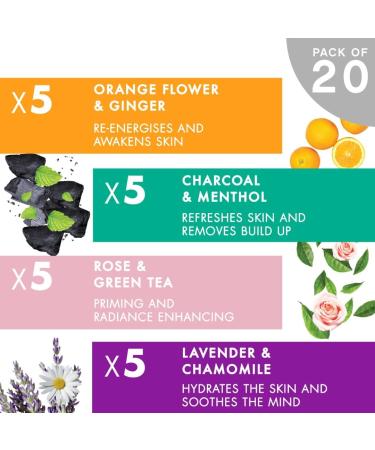 Happy Skin Facial Masks for all skin types over 1 million sold detoxifying charcoal whitening rose & green tea lavender & chamomile vitamin C orange & ginger white 20 pieces - Buy Online on GoSupps.com