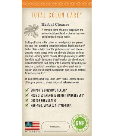 NatureWise Total Colon Care Herbal Detox - 60 Vegetarian Capsules for Digestive Health - Buy Online on GoSupps.com