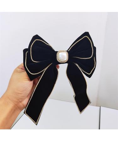 Bow Hairpin Velvet Material Full Diamond Chain Celebrity Women's Hair Accessory Spring Clip 5# Black