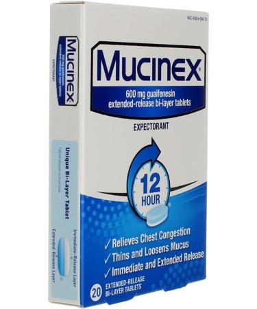 Mucinex Expectorant 12-Hour Extended Release Tablets - 20ct, 600mg Guaifenesin for Chest Congestion Relief - Buy Online on GoSupps.com