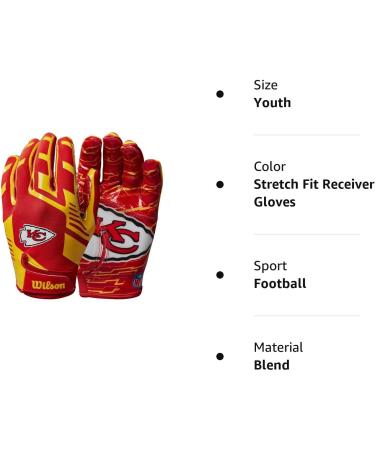 Wilson Kansas City NFL Stretch Fit Receiver Gloves for Youth | Best Youth Football Gloves | Shop Now - Buy Online on GoSupps.com