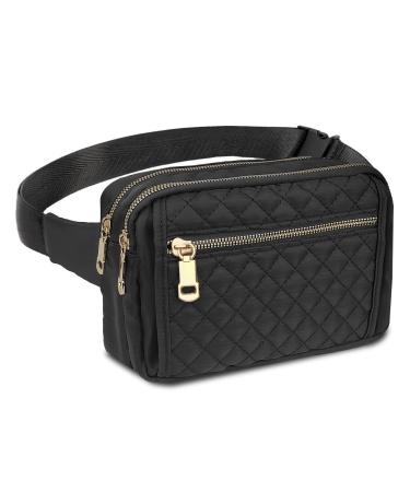 Fanny Packs for Women Fashionable Crossbody Belt Bags Waist Pack for Teen Girls Bum Hip Bag for Travel Hiking Cycling Running Easy Carry Any Phone Wallet (Black)