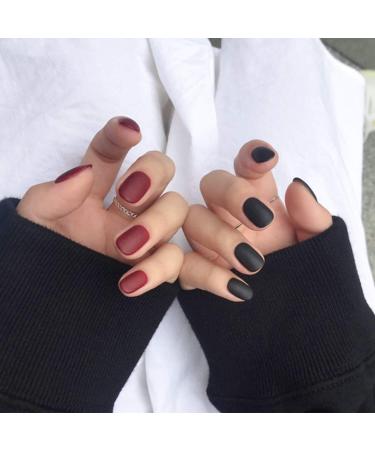 Buy Sethain Matte Square False Nail Tips - Black Red 24PC Complete Cover Press-On Nails for Women & Girls - Buy Online on GoSupps.com