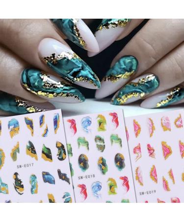 Marble Nail Art Stickers Decals Cyan Blue Gold Stripe Line - 6 Sheets - Buy Online on GoSupps.com