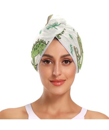 Cartoon Crocodile Hair Towel 2 Pack Super Absorbent Hair Drying Towel Quick Dry Hair Turbans Head Towel with Button Twisty Wrap for Women Girls