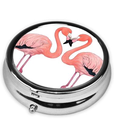 Shop Ink Flamingos Round Pill Box - 3 Compartment Mini Decorative Travel Organizer for Vitamins & Medicine - Buy Online on GoSupps.com