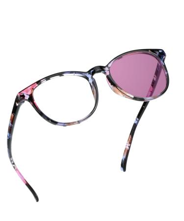 YEIN Blue Light Blocking Glasses Photochromic Pink Sunglasses Anti Eyestrain Computer Reading Glasses Gaming Glasses TV Glasses for Women Anti Glare 04-1401 Pinkfloral Pink 0.0 x