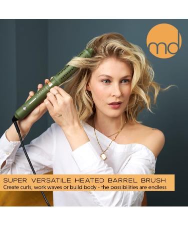 MDLondon WAVE Heated Barrel Brush (Olive Green) - 5 Heat Levels, Retractable Bristles - Hot Brush for Short or Long Hair - Genuine Hair Styling Appliance - Buy Online on GoSupps.com