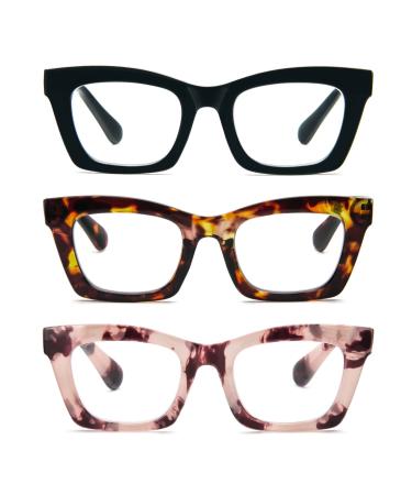KoKoBin 3 Pack Reading Glasses Women Anti-Blue Light Reading Glasses Square Fashion Computer Glasses (3 Pack 3 diopters) 3 Pack 3 Diopters
