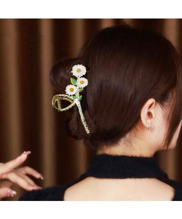 White Daisy Large Flower Hair Claw Clip | Gold Metal Hair Barrette for Thick/Thin Hair | Non-Slip Fashion Hair Accessory - Buy Online on GoSupps.com